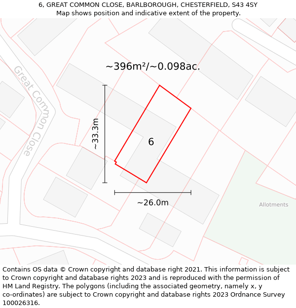 6, GREAT COMMON CLOSE, BARLBOROUGH, CHESTERFIELD, S43 4SY: Plot and title map