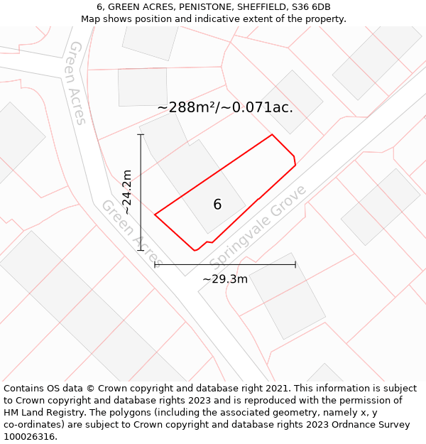 6, GREEN ACRES, PENISTONE, SHEFFIELD, S36 6DB: Plot and title map