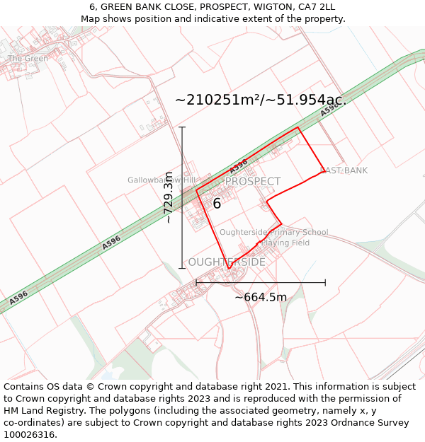 6, GREEN BANK CLOSE, PROSPECT, WIGTON, CA7 2LL: Plot and title map