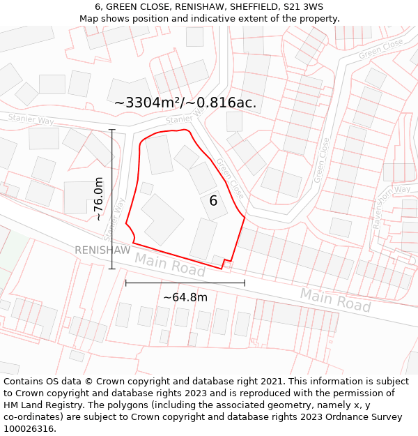 6, GREEN CLOSE, RENISHAW, SHEFFIELD, S21 3WS: Plot and title map