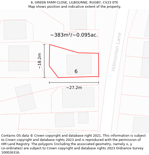 6, GREEN FARM CLOSE, LILBOURNE, RUGBY, CV23 0TE: Plot and title map