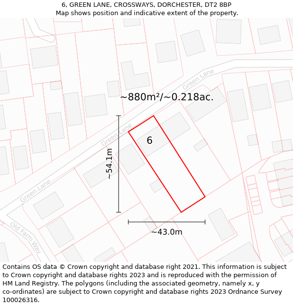 6, GREEN LANE, CROSSWAYS, DORCHESTER, DT2 8BP: Plot and title map