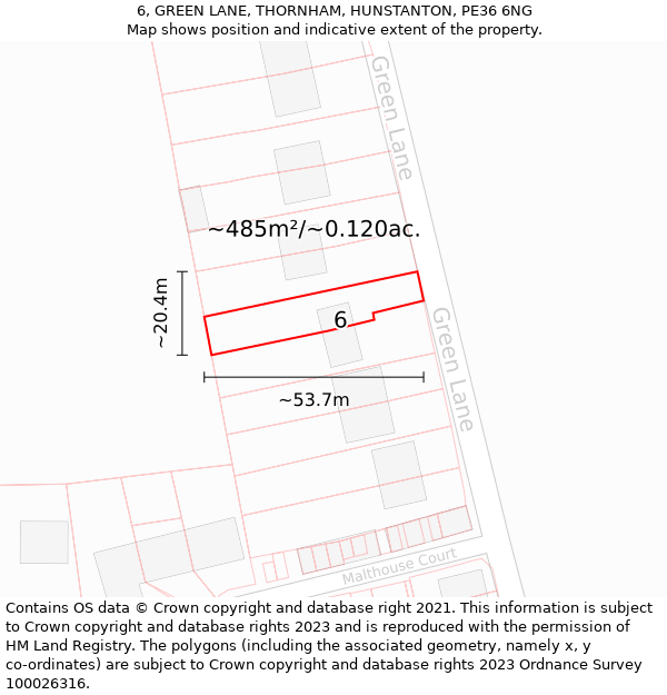 6, GREEN LANE, THORNHAM, HUNSTANTON, PE36 6NG: Plot and title map