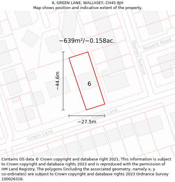 6, GREEN LANE, WALLASEY, CH45 8JH: Plot and title map