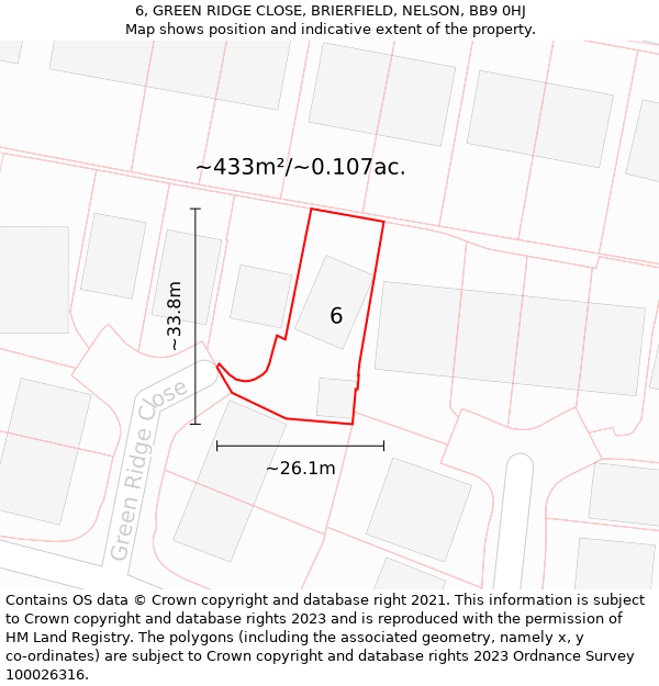 6, GREEN RIDGE CLOSE, BRIERFIELD, NELSON, BB9 0HJ: Plot and title map