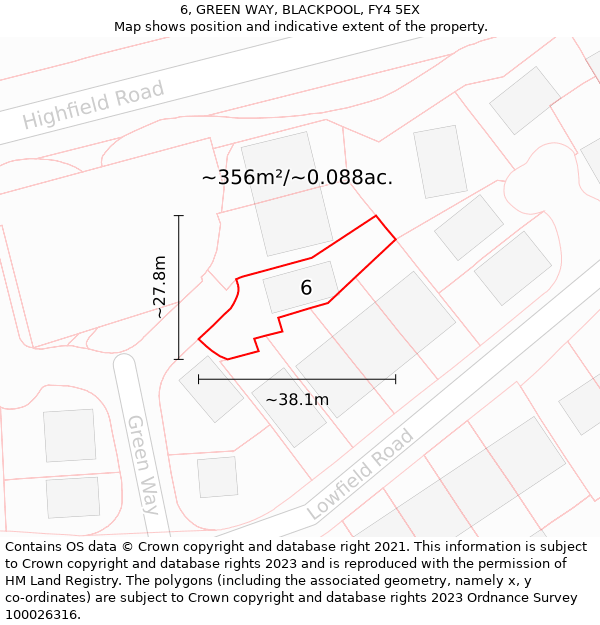 6, GREEN WAY, BLACKPOOL, FY4 5EX: Plot and title map