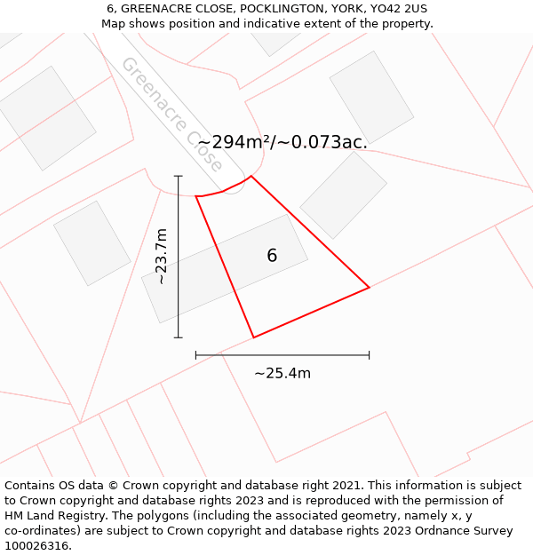 6, GREENACRE CLOSE, POCKLINGTON, YORK, YO42 2US: Plot and title map