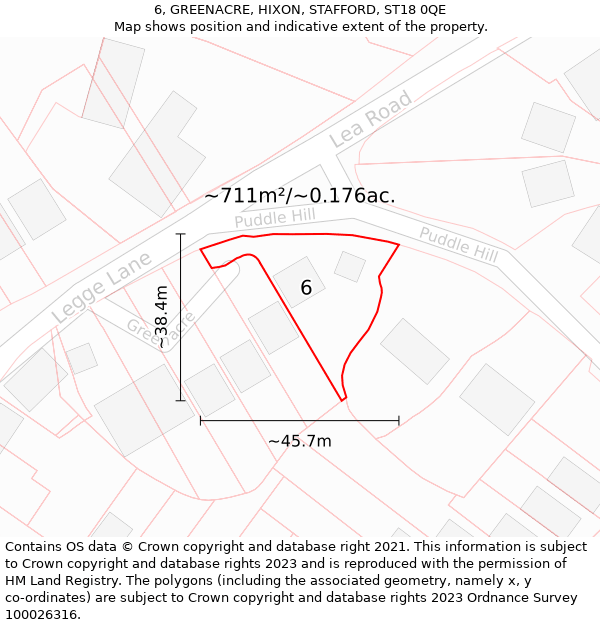 6, GREENACRE, HIXON, STAFFORD, ST18 0QE: Plot and title map