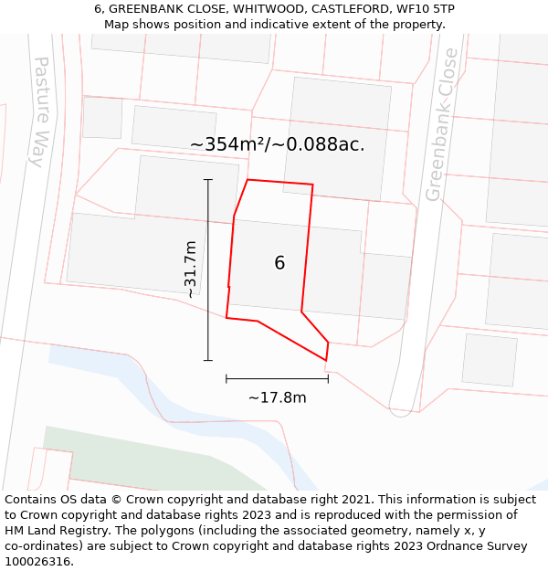 6, GREENBANK CLOSE, WHITWOOD, CASTLEFORD, WF10 5TP: Plot and title map