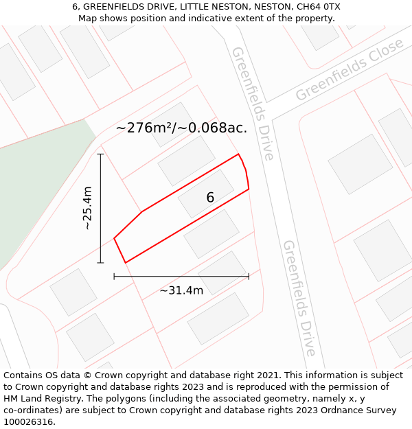 6, GREENFIELDS DRIVE, LITTLE NESTON, NESTON, CH64 0TX: Plot and title map