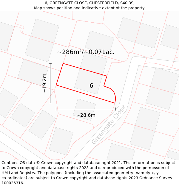 6, GREENGATE CLOSE, CHESTERFIELD, S40 3SJ: Plot and title map