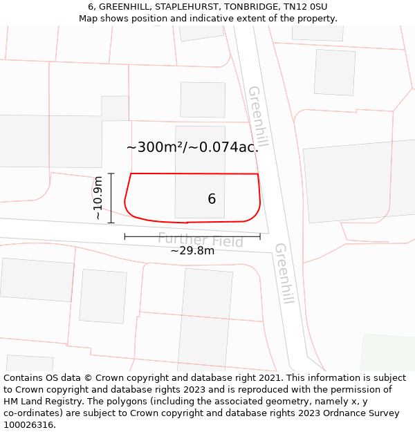 6, GREENHILL, STAPLEHURST, TONBRIDGE, TN12 0SU: Plot and title map