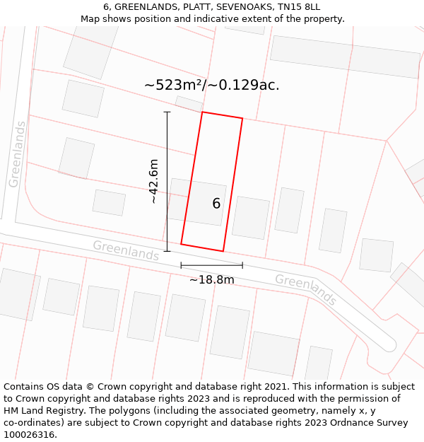 6, GREENLANDS, PLATT, SEVENOAKS, TN15 8LL: Plot and title map