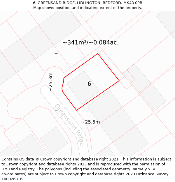 6, GREENSAND RIDGE, LIDLINGTON, BEDFORD, MK43 0PB: Plot and title map