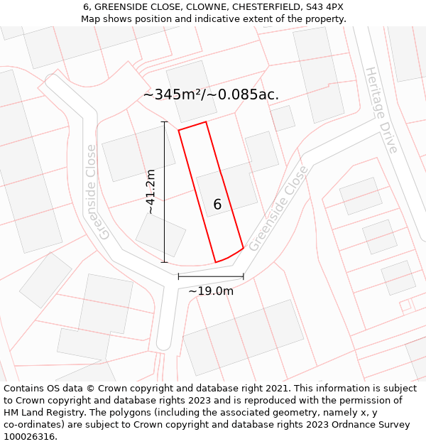 6, GREENSIDE CLOSE, CLOWNE, CHESTERFIELD, S43 4PX: Plot and title map