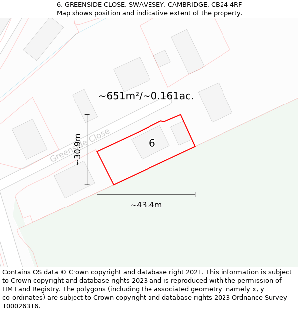 6, GREENSIDE CLOSE, SWAVESEY, CAMBRIDGE, CB24 4RF: Plot and title map