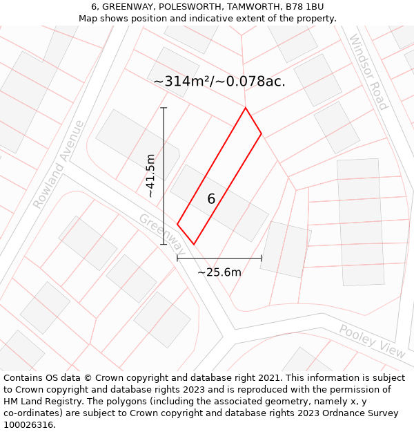 6, GREENWAY, POLESWORTH, TAMWORTH, B78 1BU: Plot and title map