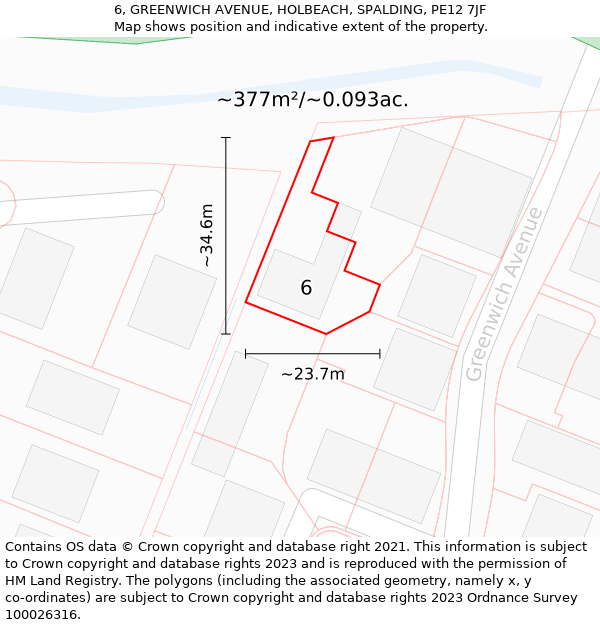 6, GREENWICH AVENUE, HOLBEACH, SPALDING, PE12 7JF: Plot and title map