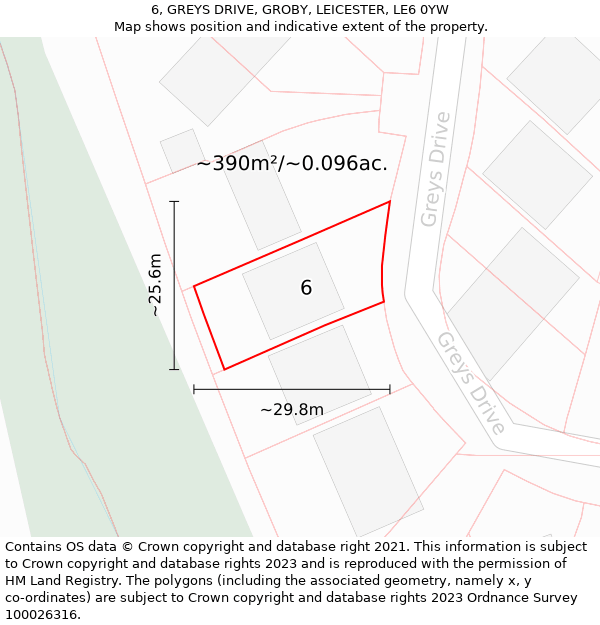 6, GREYS DRIVE, GROBY, LEICESTER, LE6 0YW: Plot and title map