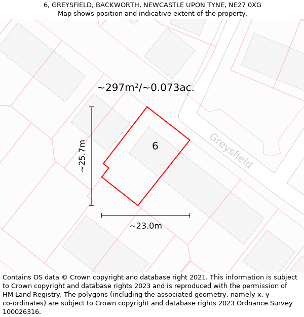 6, GREYSFIELD, BACKWORTH, NEWCASTLE UPON TYNE, NE27 0XG: Plot and title map