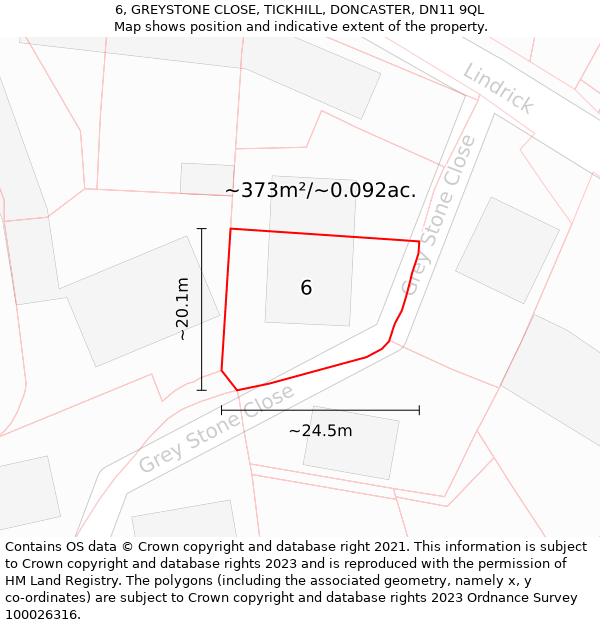 6, GREYSTONE CLOSE, TICKHILL, DONCASTER, DN11 9QL: Plot and title map