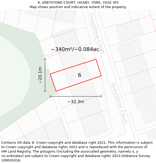 6, GREYSTONE COURT, HAXBY, YORK, YO32 3FS: Plot and title map