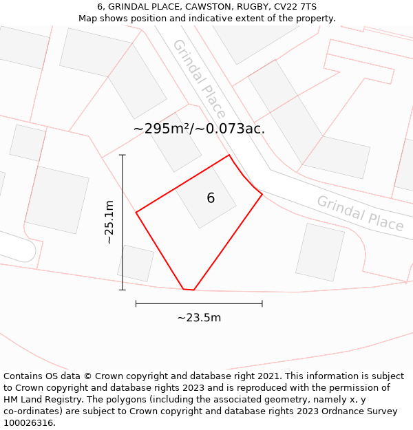 6, GRINDAL PLACE, CAWSTON, RUGBY, CV22 7TS: Plot and title map