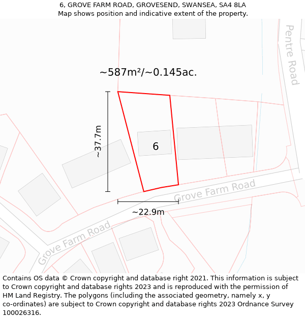 6, GROVE FARM ROAD, GROVESEND, SWANSEA, SA4 8LA: Plot and title map