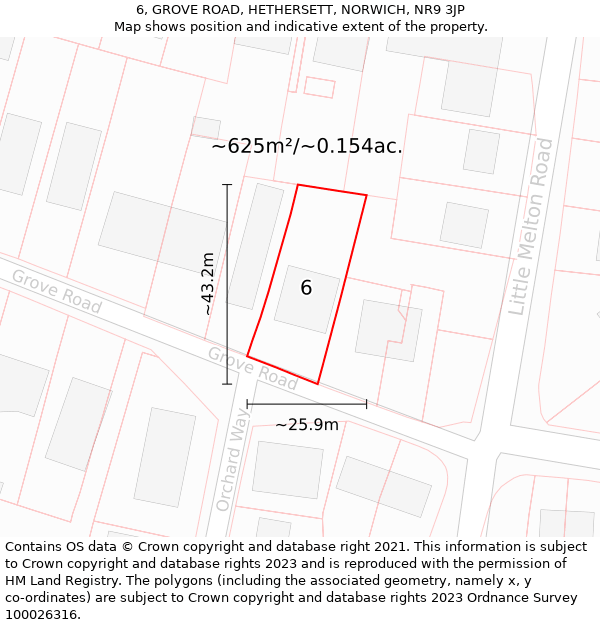 6, GROVE ROAD, HETHERSETT, NORWICH, NR9 3JP: Plot and title map