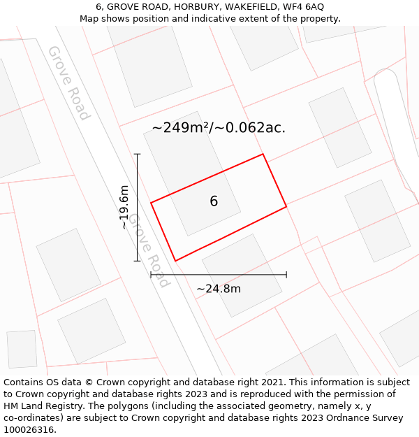 6, GROVE ROAD, HORBURY, WAKEFIELD, WF4 6AQ: Plot and title map