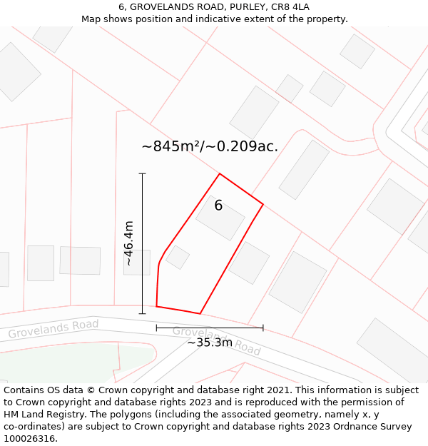 6, GROVELANDS ROAD, PURLEY, CR8 4LA: Plot and title map