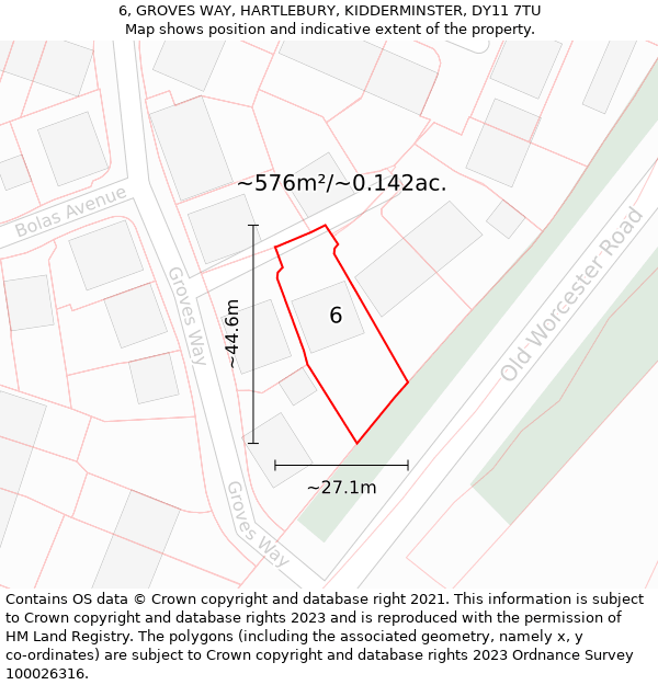 6, GROVES WAY, HARTLEBURY, KIDDERMINSTER, DY11 7TU: Plot and title map