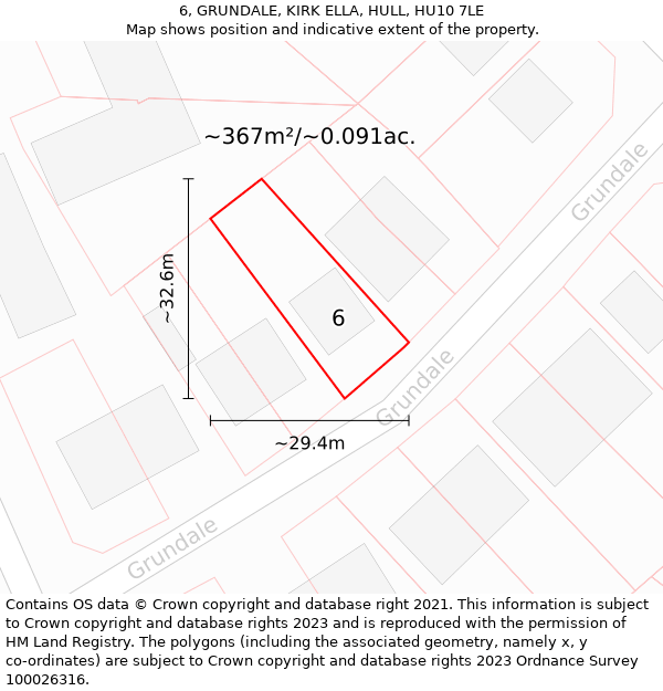 6, GRUNDALE, KIRK ELLA, HULL, HU10 7LE: Plot and title map