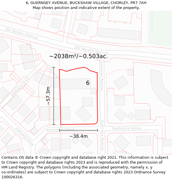 6, GUERNSEY AVENUE, BUCKSHAW VILLAGE, CHORLEY, PR7 7AH: Plot and title map