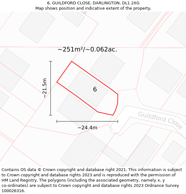 6, GUILDFORD CLOSE, DARLINGTON, DL1 2XG: Plot and title map