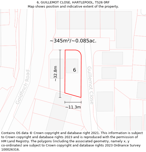 6, GUILLEMOT CLOSE, HARTLEPOOL, TS26 0RF: Plot and title map