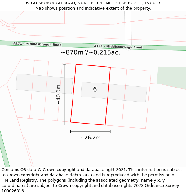 6, GUISBOROUGH ROAD, NUNTHORPE, MIDDLESBROUGH, TS7 0LB: Plot and title map