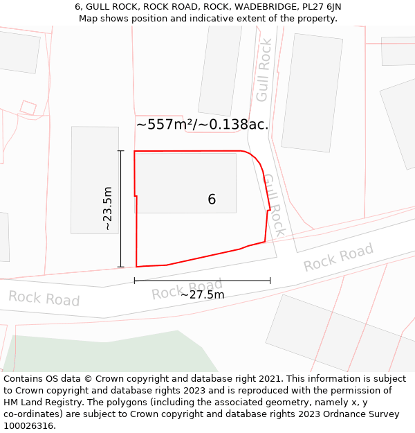 6, GULL ROCK, ROCK ROAD, ROCK, WADEBRIDGE, PL27 6JN: Plot and title map