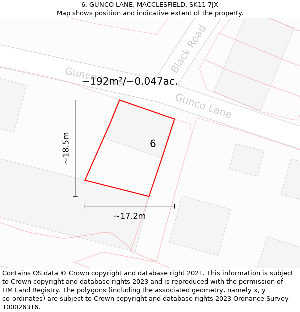 6, GUNCO LANE, MACCLESFIELD, SK11 7JX: Plot and title map