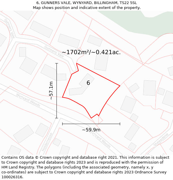 6, GUNNERS VALE, WYNYARD, BILLINGHAM, TS22 5SL: Plot and title map