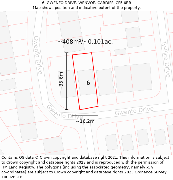 6, GWENFO DRIVE, WENVOE, CARDIFF, CF5 6BR: Plot and title map