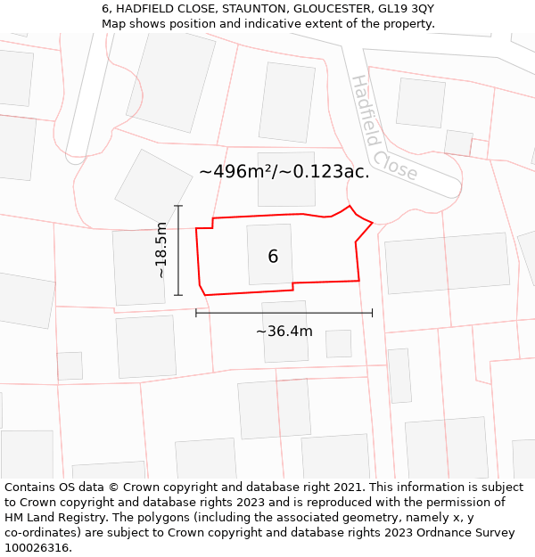 6, HADFIELD CLOSE, STAUNTON, GLOUCESTER, GL19 3QY: Plot and title map