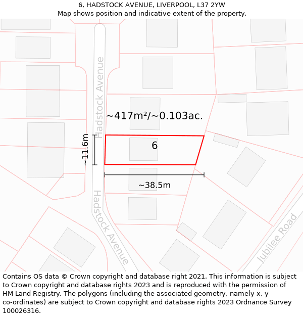 6, HADSTOCK AVENUE, LIVERPOOL, L37 2YW: Plot and title map