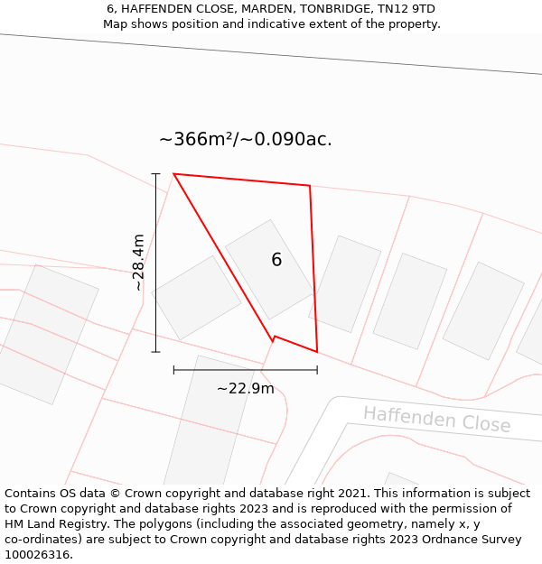 6, HAFFENDEN CLOSE, MARDEN, TONBRIDGE, TN12 9TD: Plot and title map