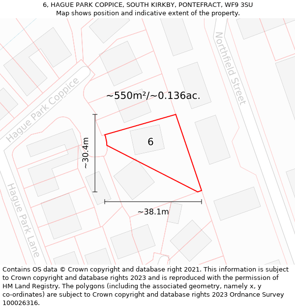 6, HAGUE PARK COPPICE, SOUTH KIRKBY, PONTEFRACT, WF9 3SU: Plot and title map