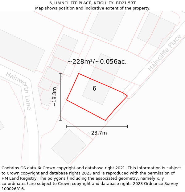 6, HAINCLIFFE PLACE, KEIGHLEY, BD21 5BT: Plot and title map