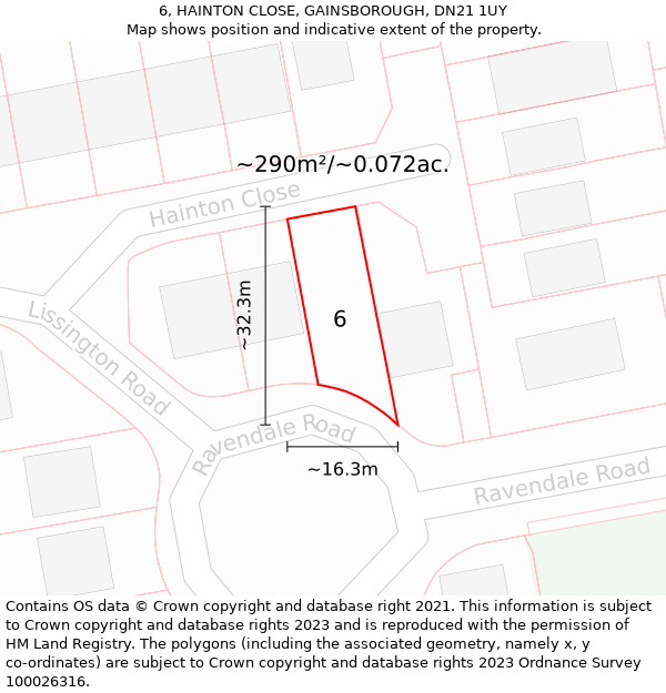6, HAINTON CLOSE, GAINSBOROUGH, DN21 1UY: Plot and title map