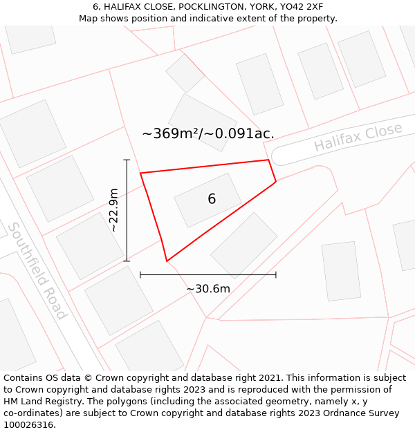 6, HALIFAX CLOSE, POCKLINGTON, YORK, YO42 2XF: Plot and title map