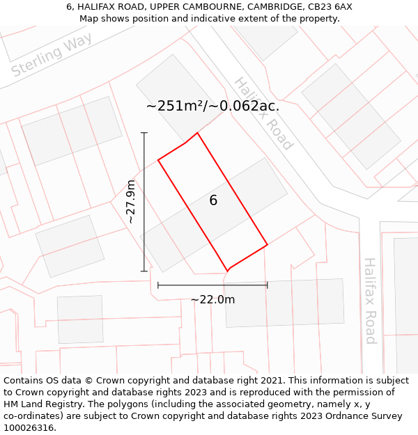 6, HALIFAX ROAD, UPPER CAMBOURNE, CAMBRIDGE, CB23 6AX: Plot and title map