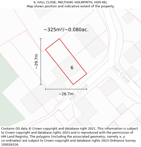 6, HALL CLOSE, MELTHAM, HOLMFIRTH, HD9 4EL: Plot and title map